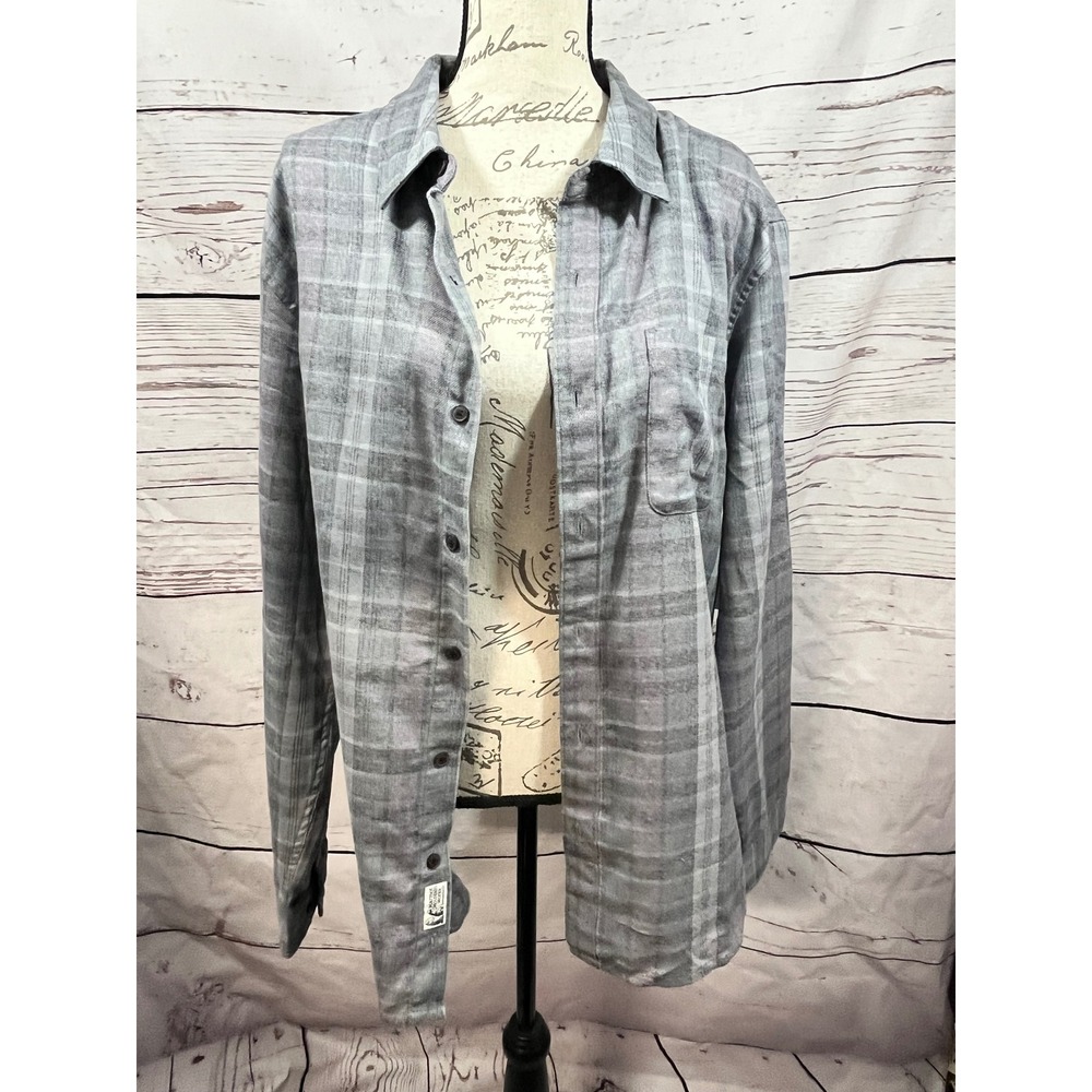 Marmot Mountain Works‎ Flannel Shirt L Large Gray Plaid Long Sleeve Button Up